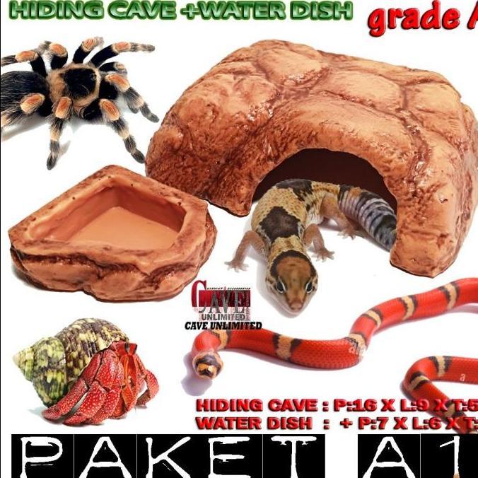 Deepanim- Paket A1 Grade Hiding Cave Ter Dish Geckoe Sulcata Tortois Reptile