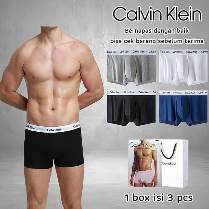 READY TERBARU Calvin Klein Men's Cotton Boxer Briefs Breathable Comfortable Underwear 3-Pack