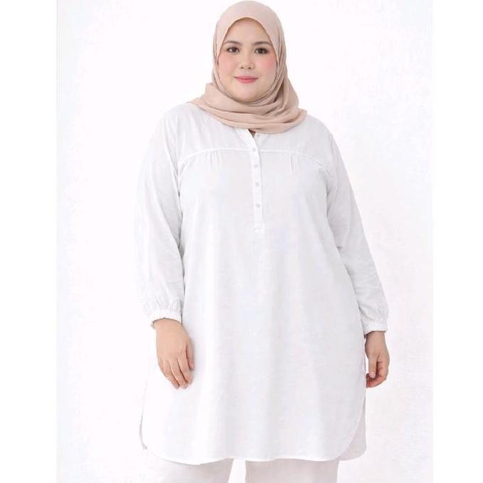 DY110 - Bajuibukk Tunik Polos Viscose Lengan Balon Muslim Katun Abu Putih Hitam Panjang Atasan Canti
