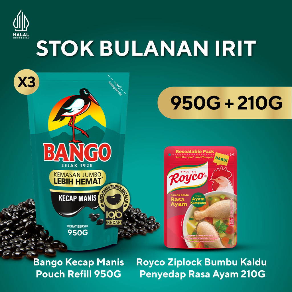 [IBNU WARDANI'S PICK] BANGO KECAP MANIS POUCH REFILL 950G x 3 + ROYCO ZIPLOCK BUMBU KALDU PENYEDAP R