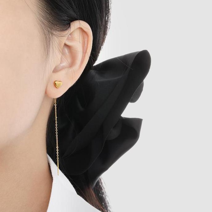 Cikcik- [Adelinee] Anting Panjang Titanium Model Love Gold Dan  Silver  - 1004