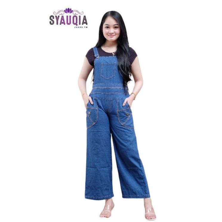 Syauqia - Kulot Overall Dewasa, Overall Jeans Wanita, Kulot Panjang Wanita, Celana Kulot Wanita, Tem