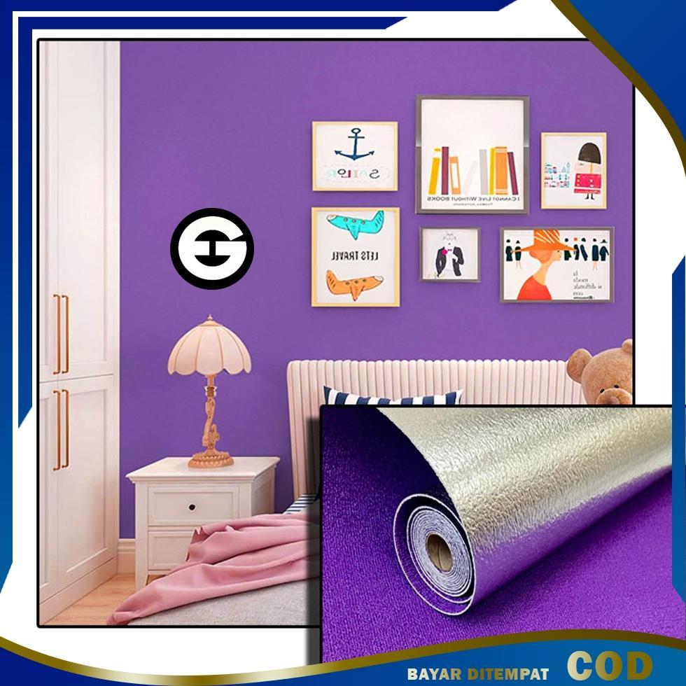 Wa Dekorasi Kamar Dinding Wallpaper Foam Linen Ungu Tua 3D Roll 50Cm X 280Cm Wall Paper Stiker Roll