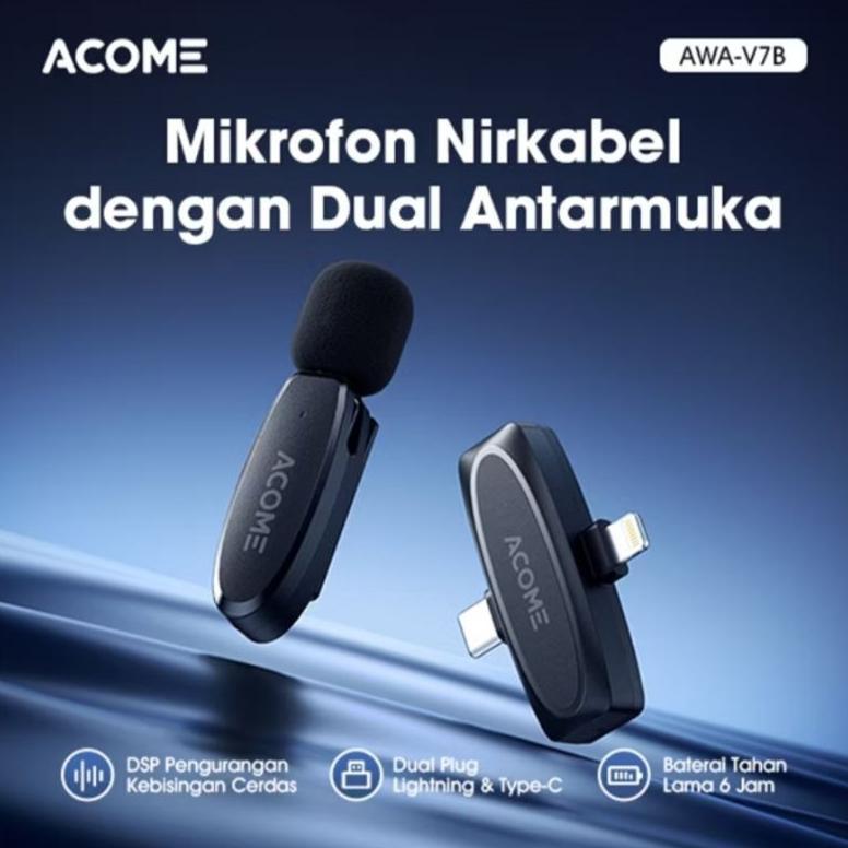 Trending Original Acome V7 Mic Wireless Dual Usb Lightning For Iphone Dan Type C Clip On Mikrofon Ni