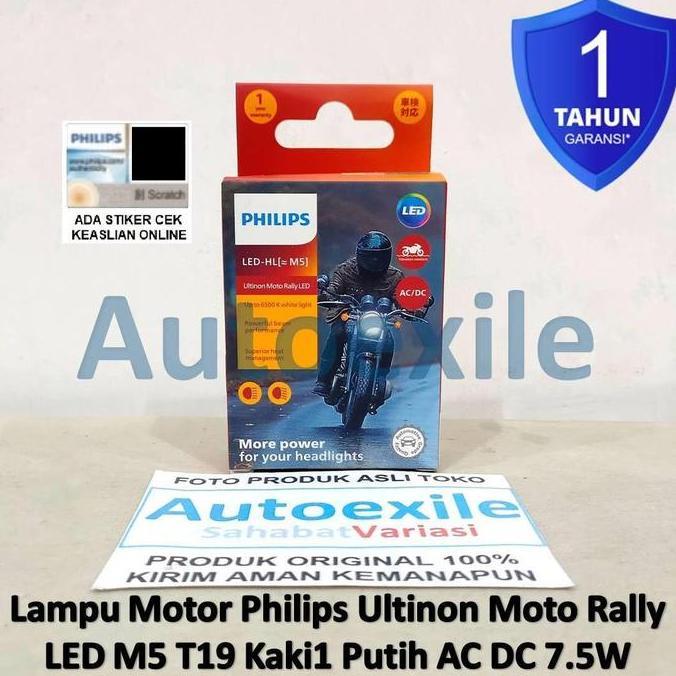 Philips Ultinon Moto Rally LED HL M5 T19 H6 Kaki1 6500K Putih AC DC Lampu Motor Bebek Matic Vario Be