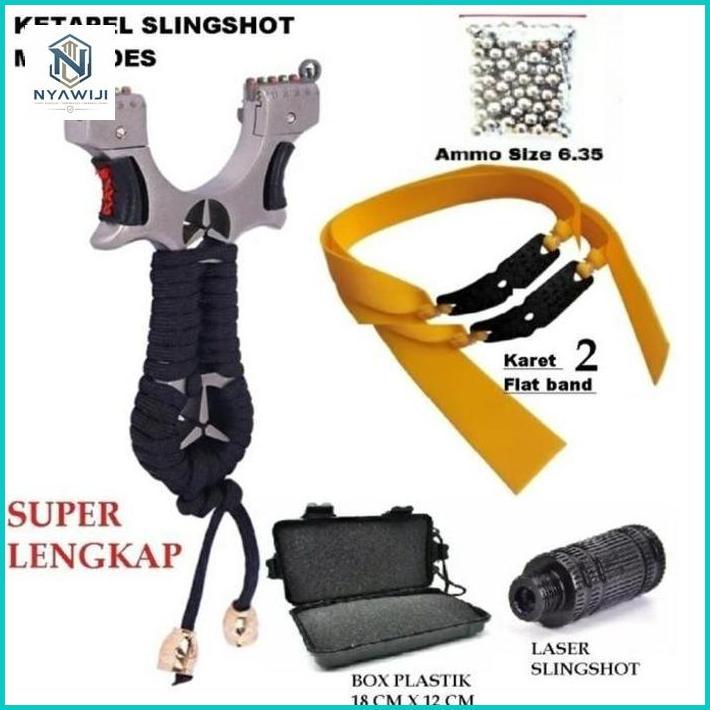 Ketapel Mercedes Komplit karet, laser, kotak, bola besi