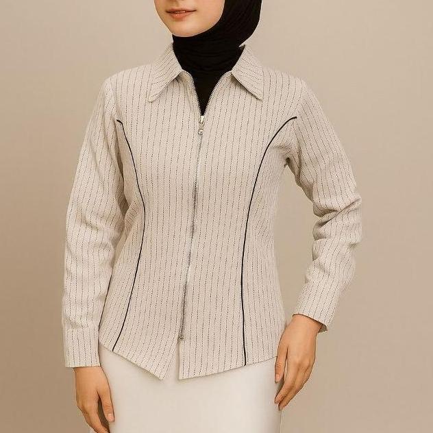 Shop- Dyffa Zipper Shirt Salur Fitted Style