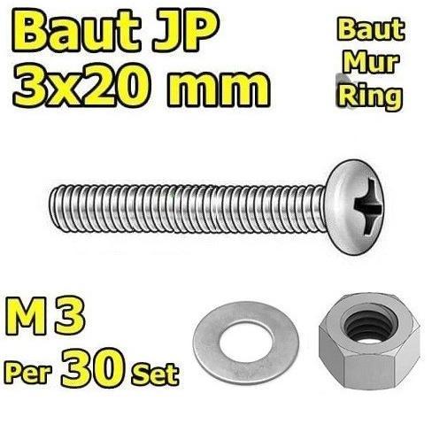 X30 SET BAUT MUR RING M3 X 20MM M3X20 M3X20MM JP3 3MM 3X20 3X20MM 3 X 20MM BAUT OBENG SET BAHAN GALV