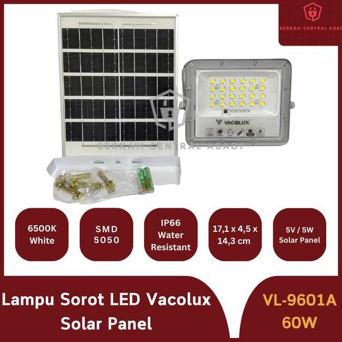 Lampu Sorot Solar Vacolux 60 Watt Smd Led Led Solar Panel Flood Light Tenaga Surya Ip66 Vl9601A