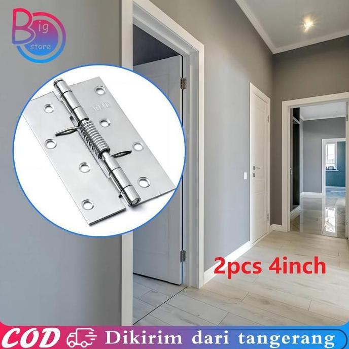 2pcs Engsel Pegas Stainless 4inch Engsel Pintu Jendela Dengan Per Stainless Pegas Engsel Lemari Per 
