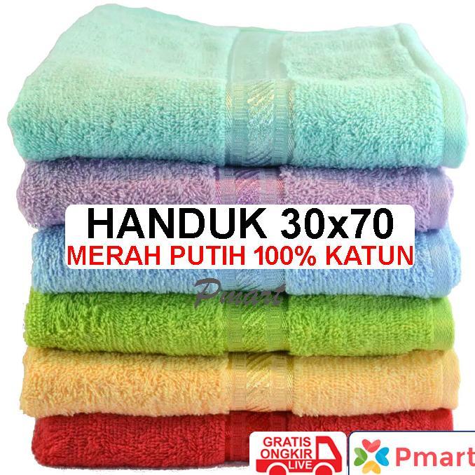 HANDUK MERAH PUTIH 30x70 (Handuk 100% Katun 70gr) HANDUK SPORT / HANDUK MP 30x70