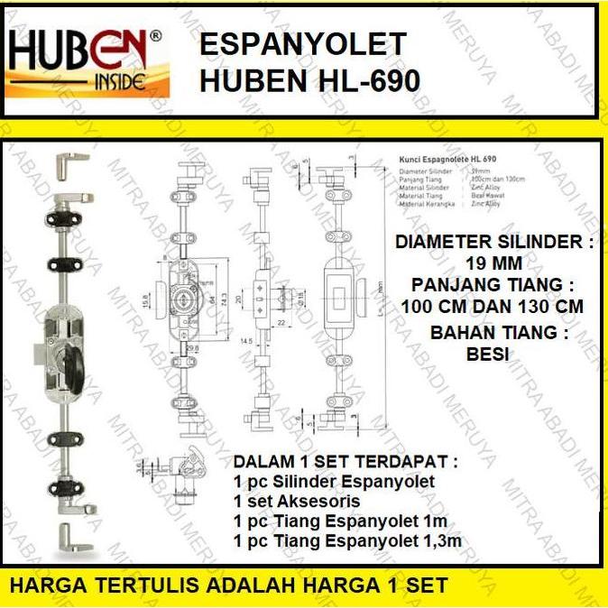 Kunci Lemari Espagnolete Espanyolet Spanyolet Huben HL 690