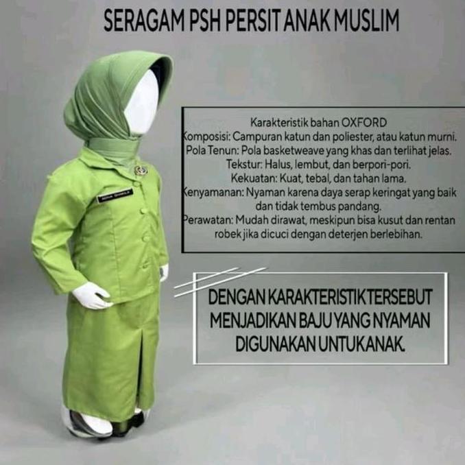 SERAGAM SETELAN PSH PERSIT JILBAB ANAK PEREMPUAN/BAJU PSH PERSIT JILBAB ANAK PAUD,TK,SD BAHAN OXFORD