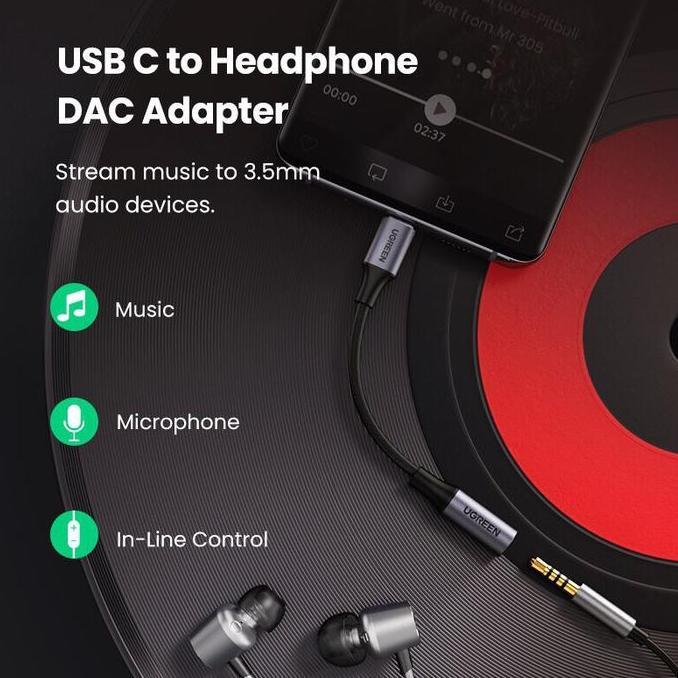 Ugreen Converter Splitter Dac Type C Ke Jack 3.5Mm+Type C Charging Audio Call