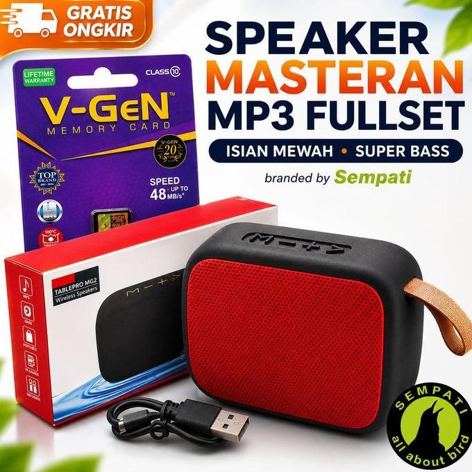 SEMPATI MP3 Speaker Masteran Burung Fullset 50 Isian Memory V-Gen 4GB Super Bass Baterai 400mAh Audi