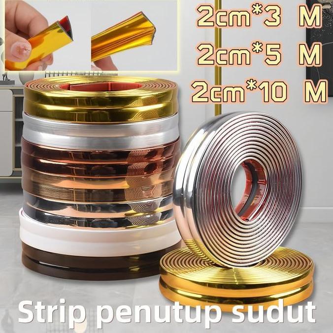 CAOROKY Stiker Tepi List Plat Strip Mirror Hairline Gold Panjang 10 M List Wallpaper Sticker Emas St