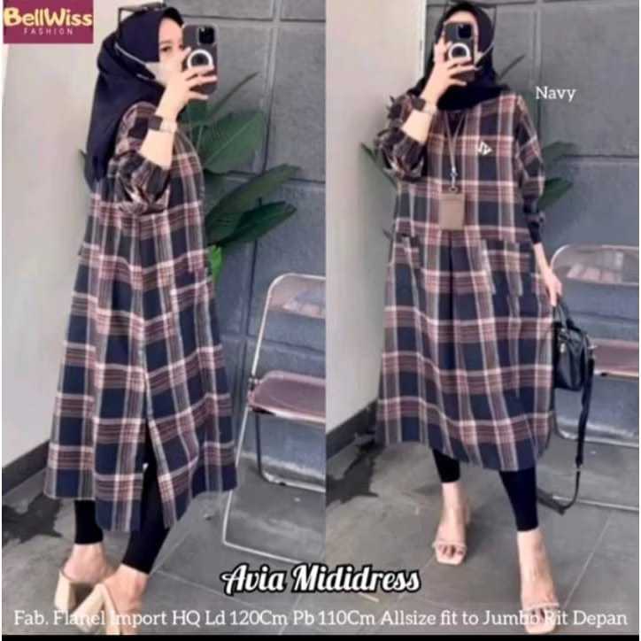 LONG TUNIK HALUS LEMBUT //GAMIS //TUNIK TERBARRU//Tunik motif kotak-kotak