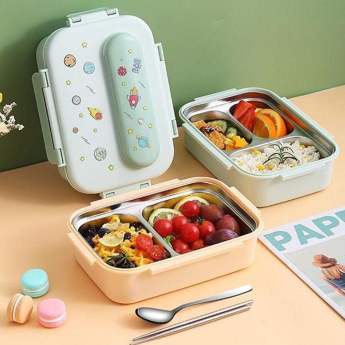 Sitions- Lunch Box Kids Set Stainless Steel 316 Dengan Sendok Sumpit Stainless / Bento Box Stainless