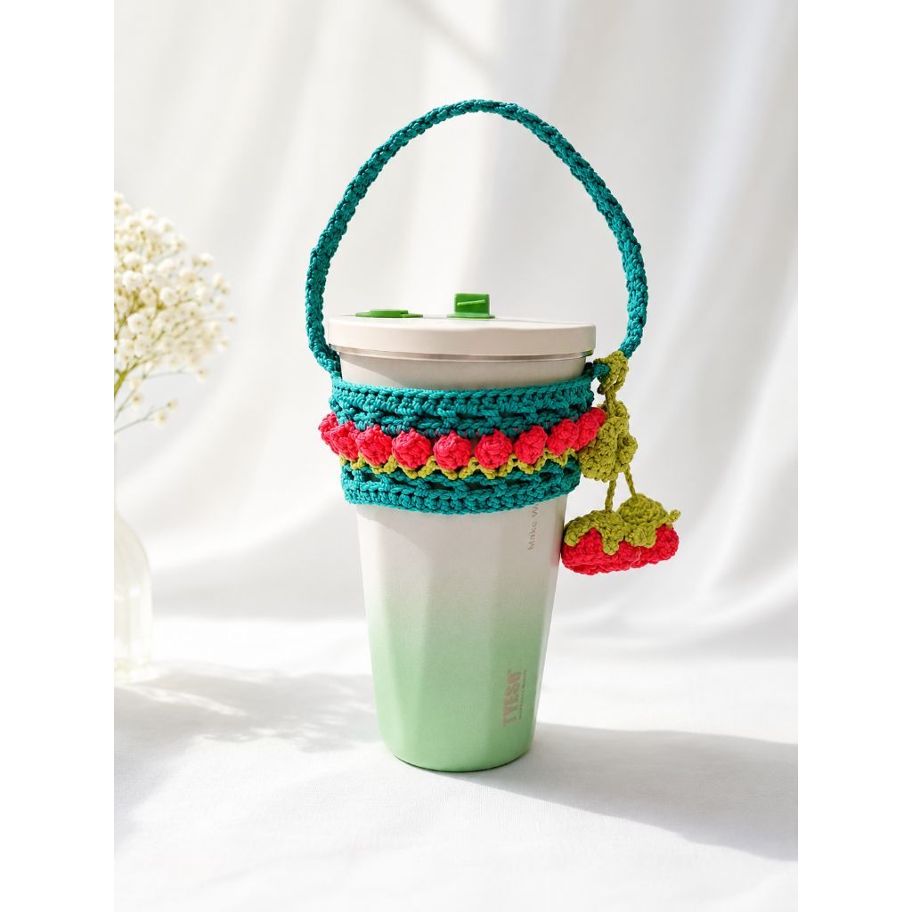 Tumbler Holder Rajut Handmade Motif Bunga | Custom Warna | Tas Tumbler Estetik