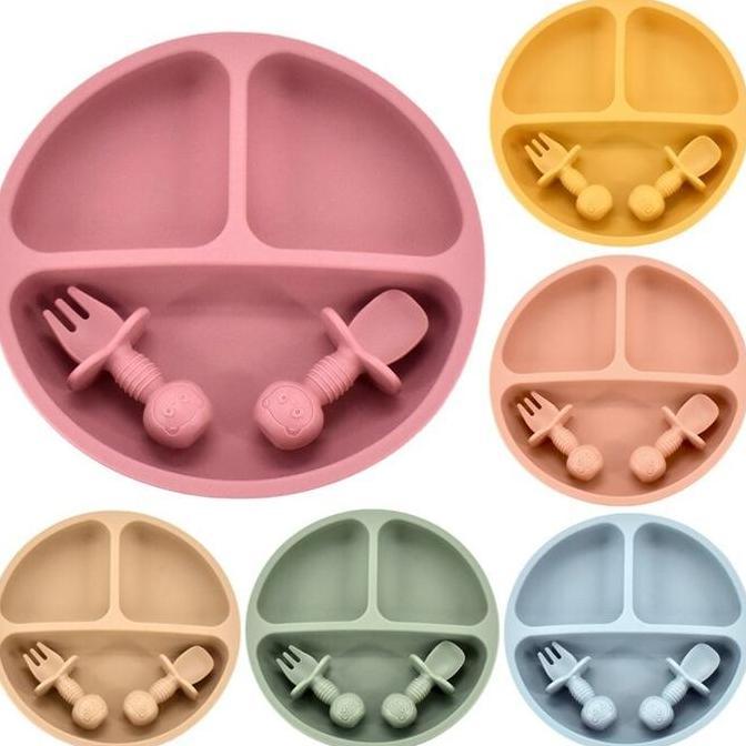 SET MAKAN BAYI SILIKON MANGKOK PIRING SENDOK GARPU ANTI TUMPAH MPASI WSD