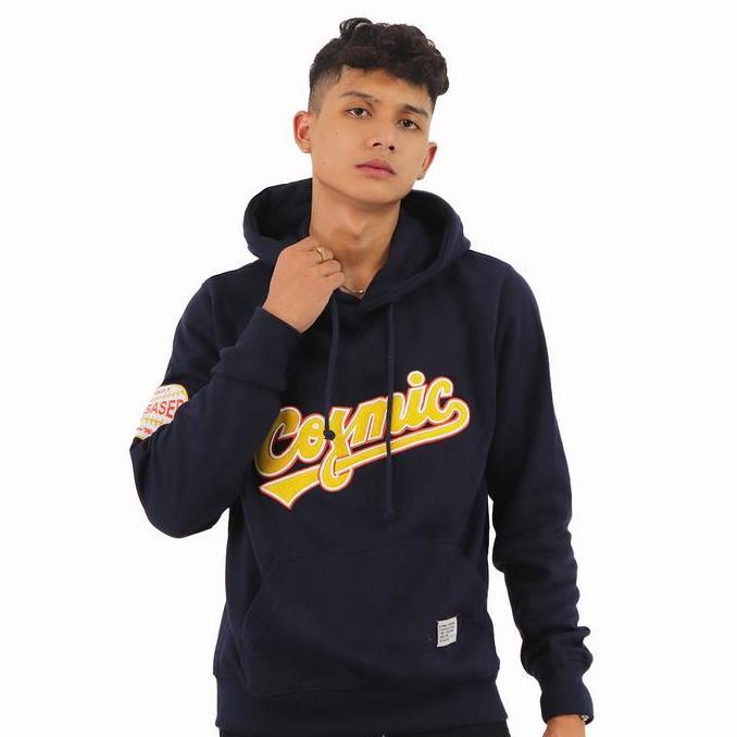 Kece- Cosmic Jaket Sweater Hoodie Pria Shein Navy Bordir Fit Fleece Panjang Tulisan Hitam Jumper Top
