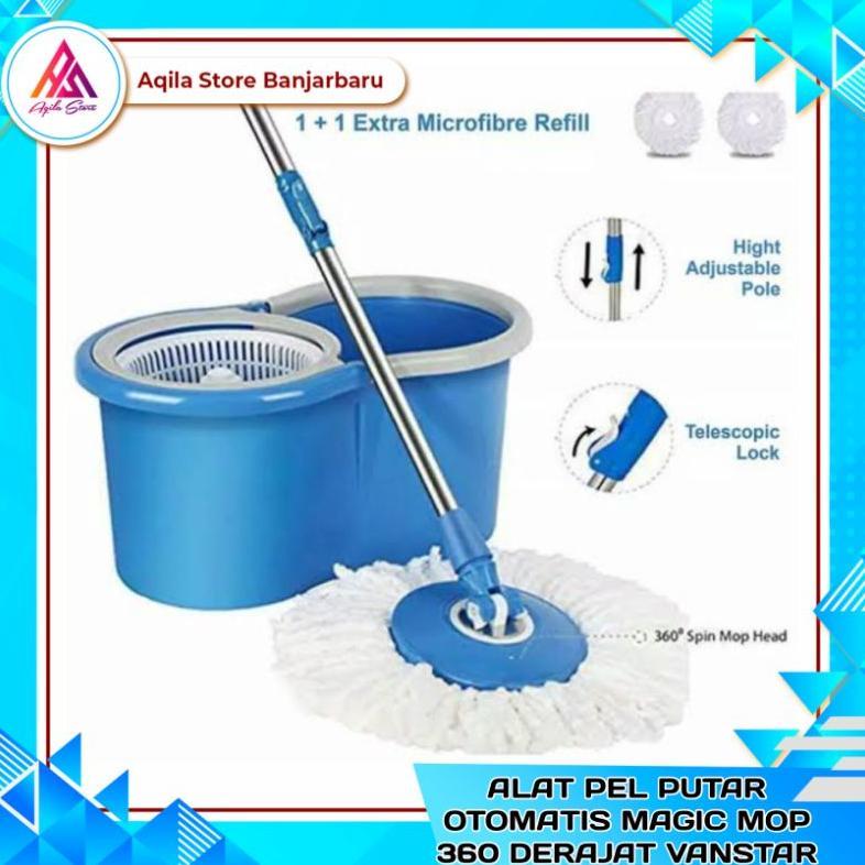 Pel Mop Putar Otomatis Vanstar / Alat Pel Putar Otomatis Magic Mop Stainless 360 Ha