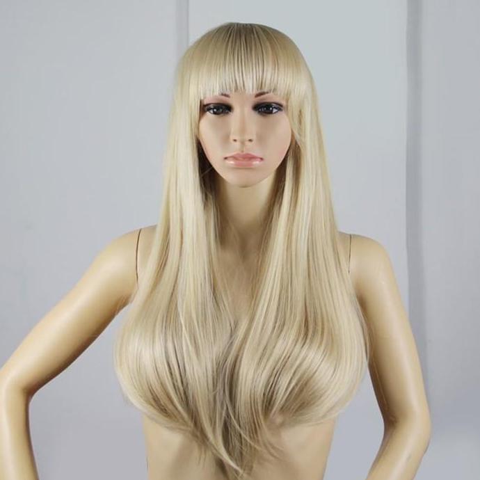 Wig blonde dengan poni Blonde Bangs