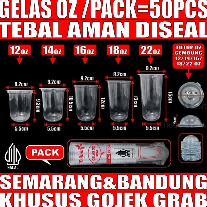 Secnd- Gelas Oz Halal Plastik Oval Tebal 8Gr 1Oz 14Oz 16Oz 18Oz Oz Datar Rata /Pack Cup Trifinity Gj