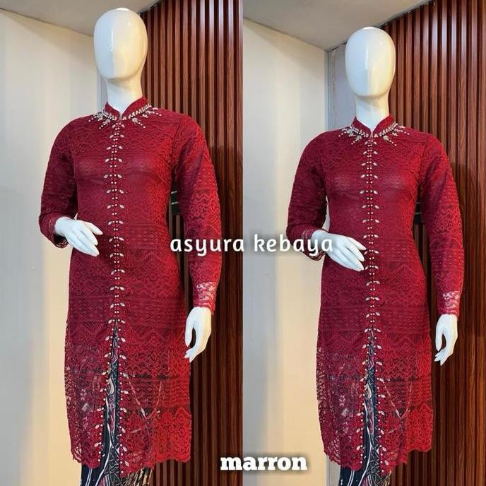 Kebaya Tunik Brokat Payet Model Belah Depan Bahan Brokat Premium