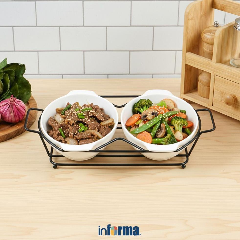 J Informa Appetite Set 2 pcs Hona Twin Wadah Saji Casserole Dengan Rak Serving Dish Mangkuk Saji Cas