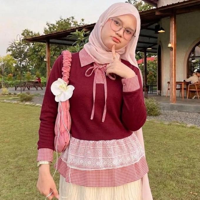 NAYEON Collar Ribbon Lace Knit Top KSS