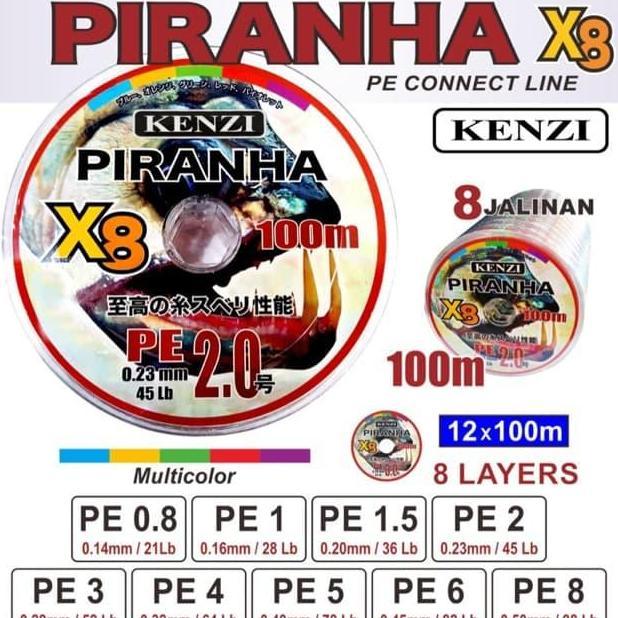 SENAR PE KENZI PIRANHA X8 100 METER, SENAR PANCING PE