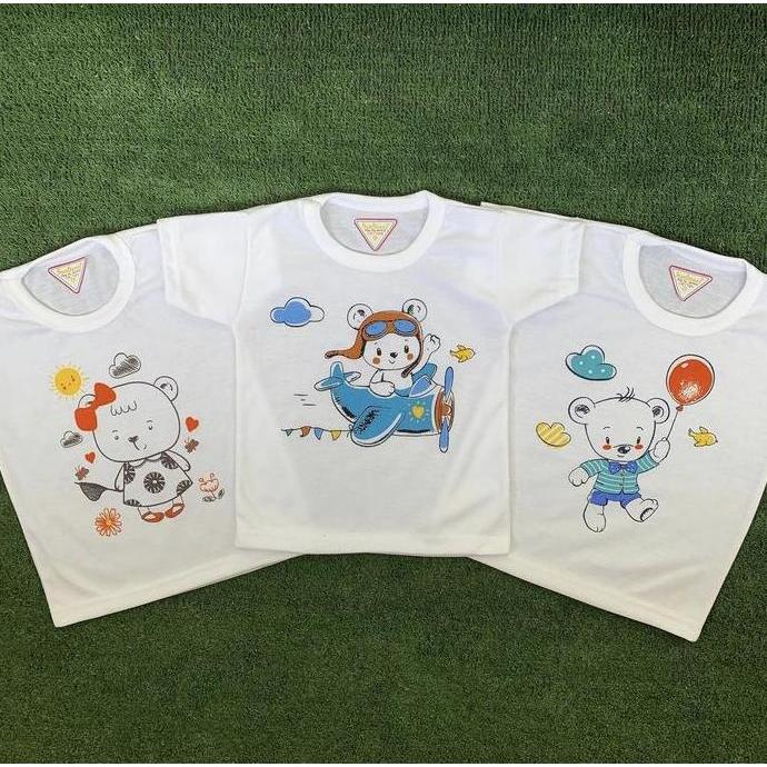 SUNFLOWER LUSINAN 1 LUSIN Baju Anak Atasan Kaos Oblong Bayi Anak Motif Print Bear Beruang Cute Bear 