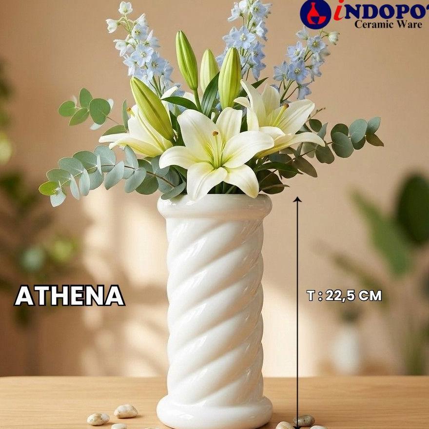 Vas Keramik Athena Putih Polos Tanaman Hias Bunga Rangkai