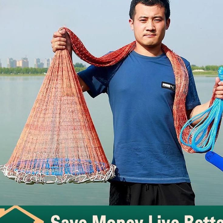 Jala Ikan Lempar Panjang 10M Jala Lempar Penangkap Ikan Udang Dengan Piring Bulat Jaring Pancing Ika