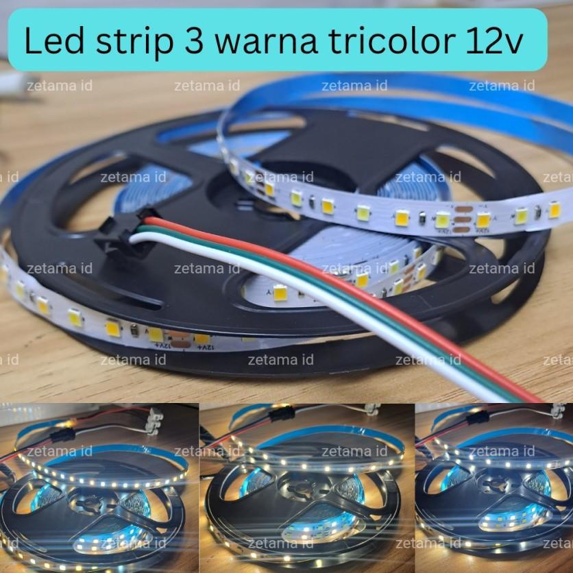 Led Strip Dimmable 3 Warna Tricolor 12V 5M 3000K 4000K 6000K
