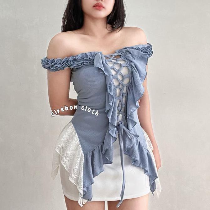 Callwe- Kiyana Cirebon Cloth - Geisya White Lace Corset Top / Jellyfish Top / Atsan Konser Nita / Ou