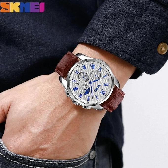 Waer- Jam Tangan Pria Analog Chronograph Casual Quartz Tali Kulit Skmei 9260