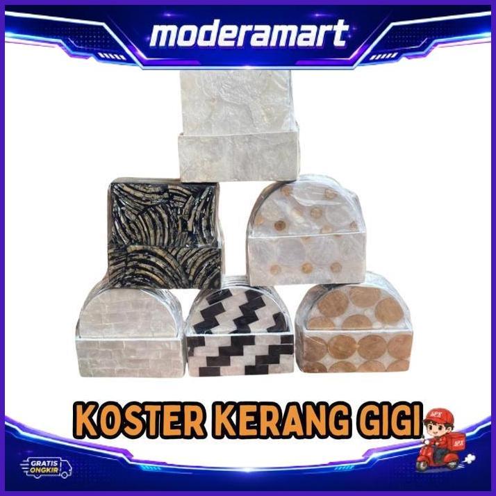Koster Kerang Isi 6 Pcs -  Wadah Gelas Kerang- Glass Coaster - Tatakan Dapur Kerang - Kerajinan Kera