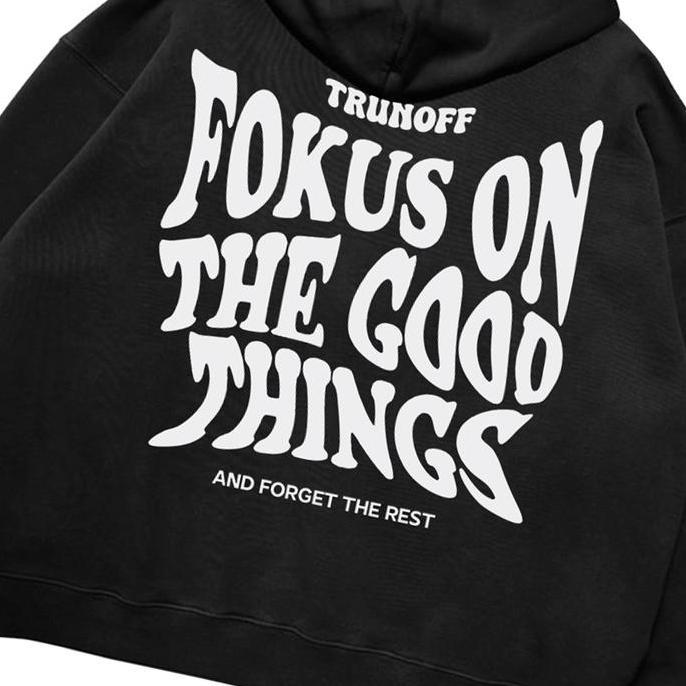 DB79 - TRUNOFF SWEATER HOODIE BOXY OVERSIZE FOKUSON FLEECE HITAM DISTRO TEBAL UNISEX