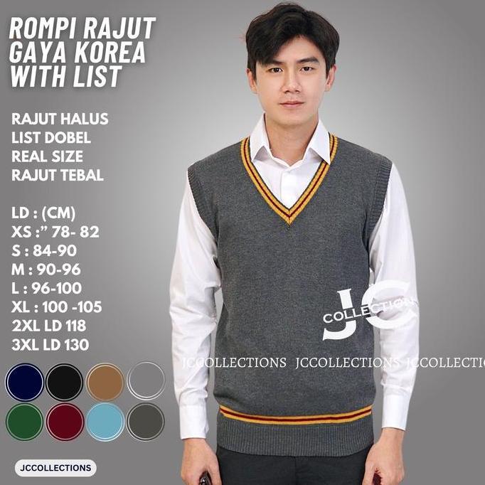 DV22 >> Rompi Rajut Pria Korea Style List Kuning /Rompi Rajut Pria Korea List Kuning / Vest Knit Rom