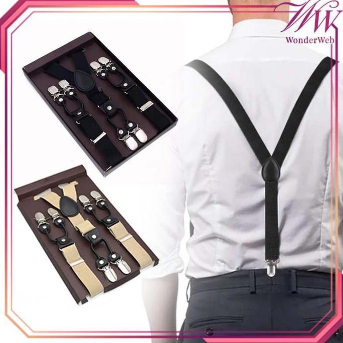 TOQMIJIN Tali Suspender Pria Adjustable Suspender Jepit 6 Suspender Besar Suspender Laki Laki Suspen