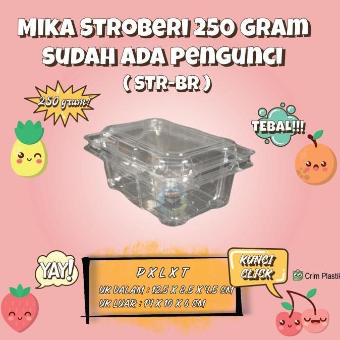 (DUS) Tray Mika Buah Stroberi Ceri Ciplukan 250 gram Kuncian Tebal
