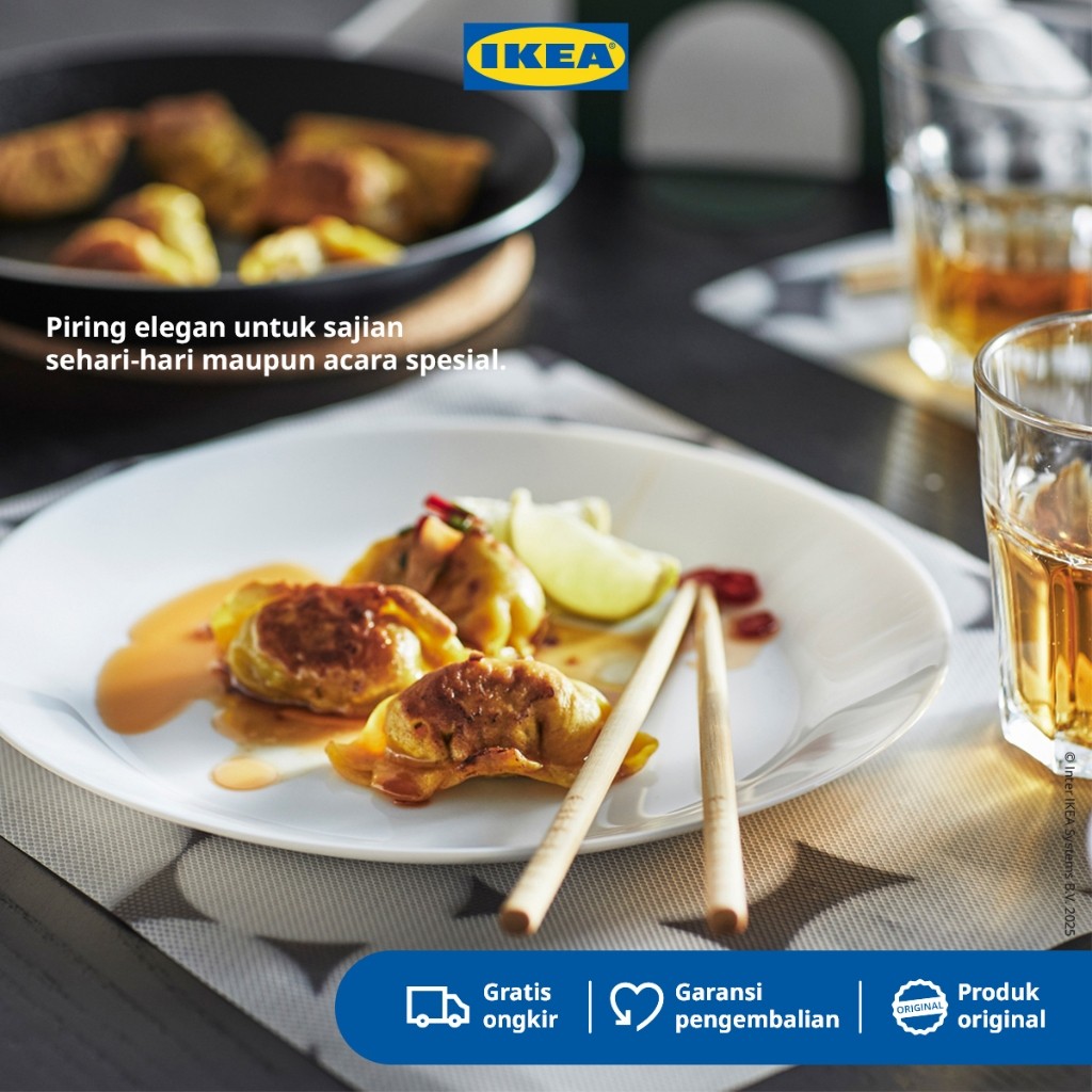 IKEA OFTAST Piring Makan Keramik Bahan Kaca Temper Putih 25cm