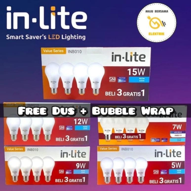 Lampu Led Inlite  3 Gratis 1 / Bohlam Inlite  Led 3 Free 1 / In Lite Paket Beli 3 + 1/ 5Watt / 7Watt