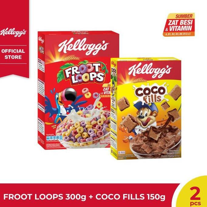Kvpnsupplier - [Bundle 2Pcs] Kelloggs Froot Loops 300G + Kelloggs Coco Fills 150G Sereal Granola Cok