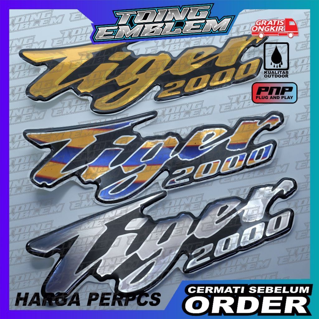 emblem timbul tiger 2000 honda / emblem logo tiger 2000 - SILVER, SATU SAJA