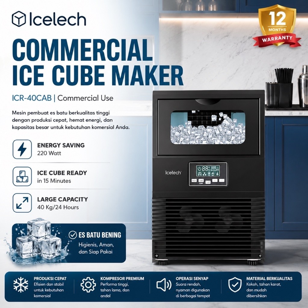 Iceler Mesin Pembuat Es Batu 40kg Perhari Iceler Ice Cube Maker untuk Cafe
