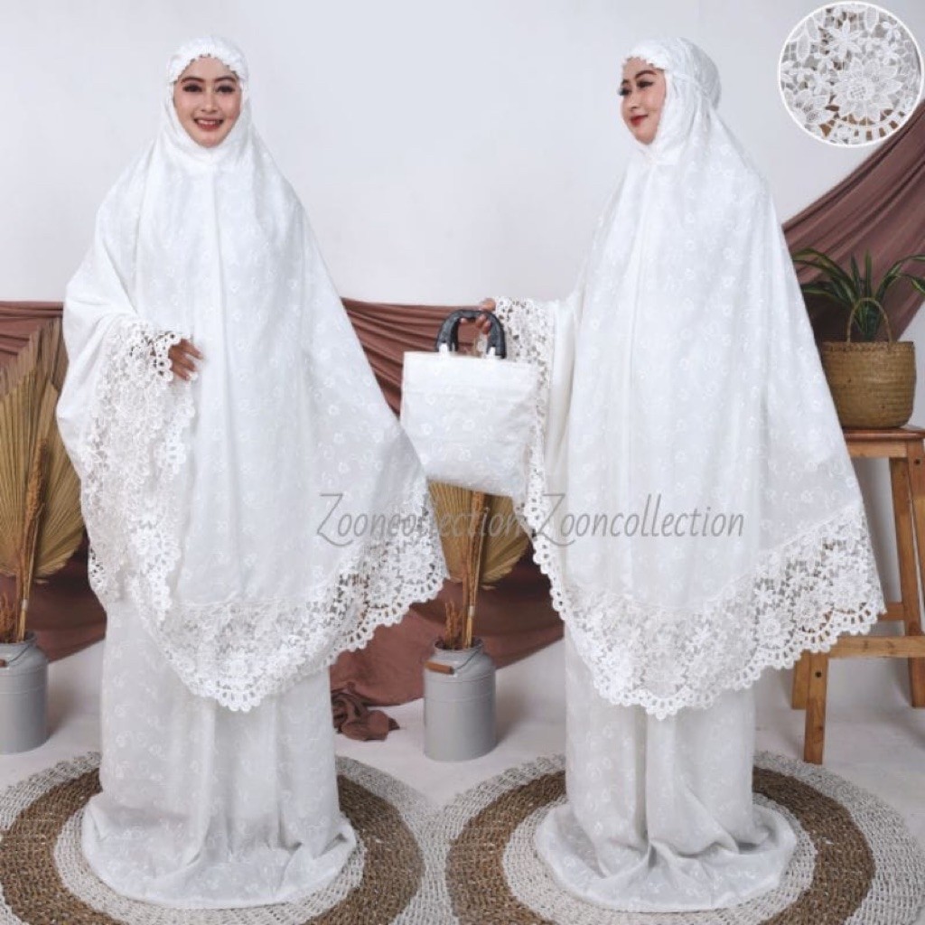 MUKENA RUBIAH RENDA BAWAH SETELAN PUTIH