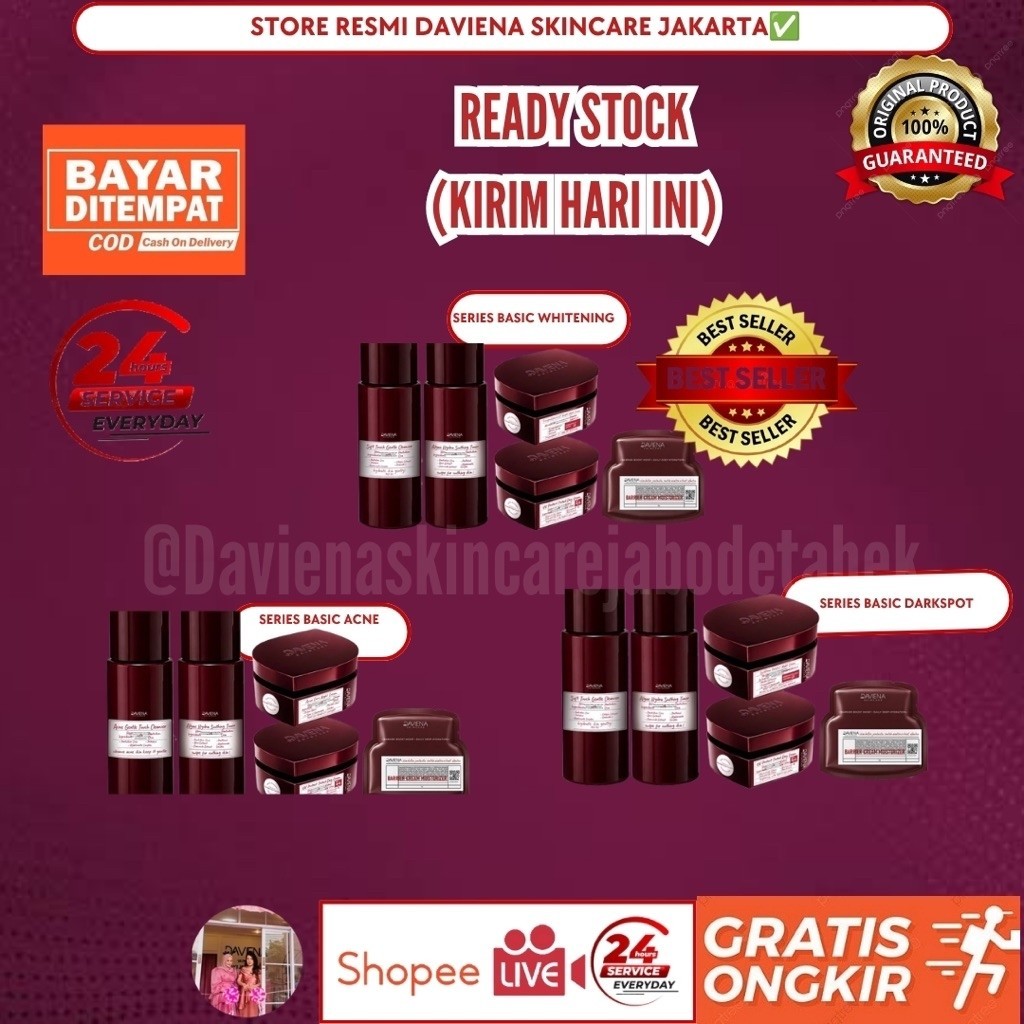DAVIENA SKINCARE|Paket Basic Acne Whitening Darkspot  Daviena Skincare| ACNE  SERIES DAVIENA SKINCAR